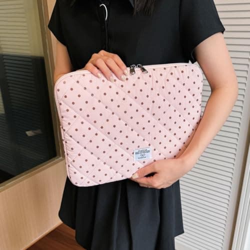 Puffy Laptop Sleeve 13 Inch Cute Polka Dot Laptop Case Soft Quilted Computer Sleeve Protective Cover for MacBook, iPad, Notebook, Chromebook — view 2