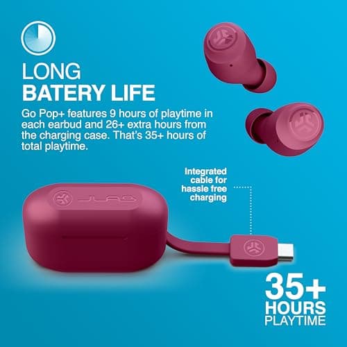 JLab Go Air Pop+ True Wireless Earbuds with Mic - Bluetooth, Dark Pink — view 6
