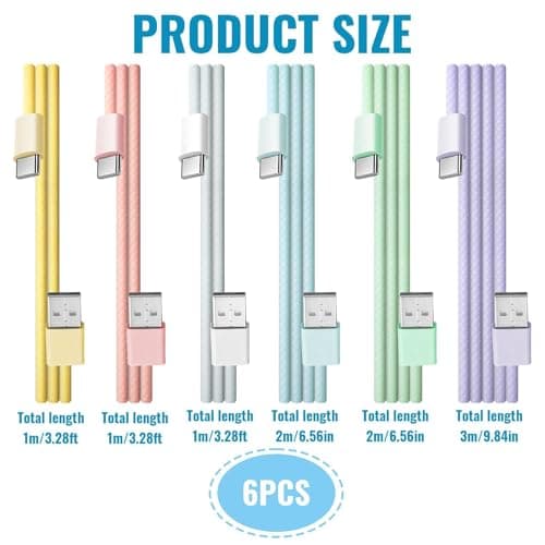 Jiyeo 6 Pack Multicolor USB C Charger Cable, 3FT/3FT/3FT/6FT/6FT/10FT — view 2