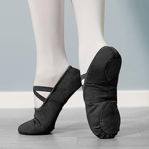Flintronic Canvas Dance Shoes, Leather Split Sole Gymnastic Yoga Shoes, Ballet Slippers, Ballet Flats, Dance Shoes for Girls Women Kids Adult, Black-5 UK Adult — view 3