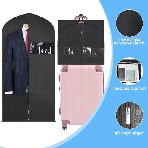 12Pcs Garment Bags for Hanging Clothes, 6Pcs Suit Covers (120x60cm) with Clear Window & Card Holder, 6Pcs Breathable Shoe Bags, Moth-Proof Non-Woven Clothes Protector for Suit, Coat, Dress — view 4
