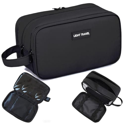 Men's Wash Bag, Water-Resistant Travel Toiletry Bag & Wet Pocket, Black