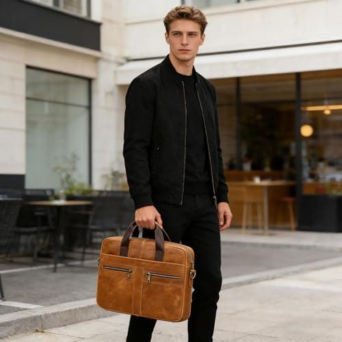 newsbirds Laptop Bag for Men, 15.6 inch Men Briefcase Computer Sleeve Case Leather Shoulder Messenger Bag Briefcase for Men Women Travel Outdoor Business Office Hangbag Laptop, 3316 Yellow — view 3