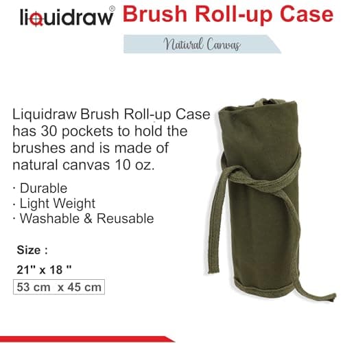 Liquidraw 30 Pocket Roll Up Canvas Paint Brush Holder, 53 x 45cm (Green) — view 5