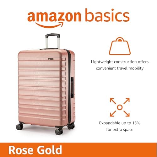 Amazon Basics Hard Shell Large Suitcase - Expandable ABS Travel Luggage with 4 Double Spinner Wheels - Scratch Resistant and Lightweight Construction - 78 x 52.6 x 32cm - Rose Gold — view 2