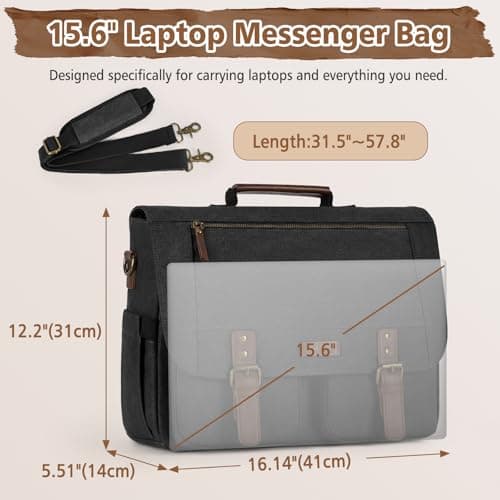 RAINSMORE Laptop Messenger Bags for Men 17.3 Inch Canvas Satchel Briefcase — view 6