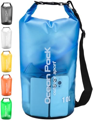 Henrycares Waterproof Dry Bag 20L 10L 5L, Sack with Long Adjustable Shoulder Strap, for Traval, Camping, Hiking, Swimming, Boating, Fishing (Blue, 10L)