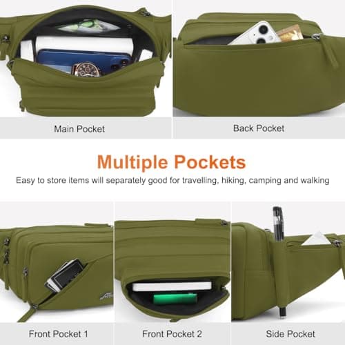 REETEE Bum Bag Fanny Pack Men Women Water Resistant Waist Packs Sports Waist Bag with Bottle Holder, Walking Waist Pack Bumbag with Adjustable Belt for Running Travel Cycling Outdoor Sport (Green) — view 4