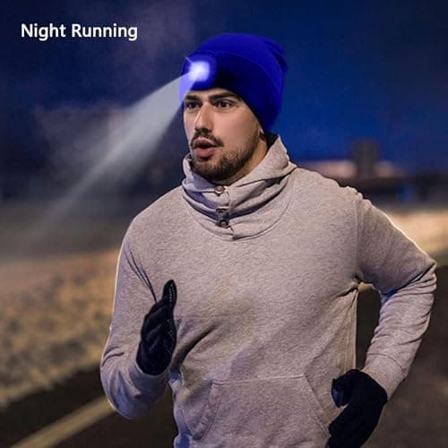 Rynli Rechargeable LED Beanie Hat – Waterproof USB Rechargeable 4-LED Headlamp, Hands-Free Winter Head Torch Cap for Hiking, Camping, Running, Dog Walking & Perfect Gifts for Men UK — view 6