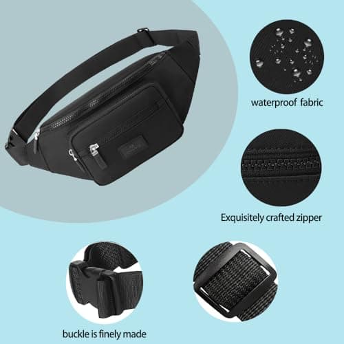 Bumbags for Ladies Bum Bag Fanny Pack Men Women Waist Pack Lightweight Adjustable for Running Walking Hiking Jogging (Black) — view 6