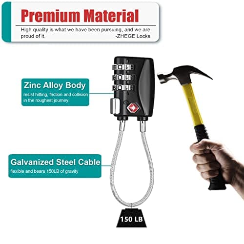 ZHEGE TSA Approved Cable Travel Locks, 3 Digit Combination Locks, Black, 2P — view 4