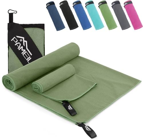 Pameil Microfibre Towel Set of 2, 160 x 80 cm Bath Towel + 80 x 40 cm Fitness Towel, Green, Microfibre