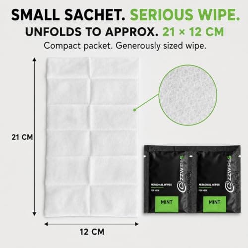 WILDFISH & CO Men's Intimate Wipes, 30 Mint-Scented Wet Wipes in 15 Individually Wrapped Twin Sachets for Male Hygiene, Gym, Travel and Everyday Freshening — view 4