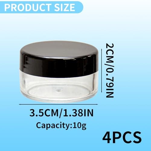 OBYJCA 4 Pcs Travel Pots, 10 Gram Small Containers with Lids, Small Plastic Sample Pots with Lids for Toiletries, For Face Creams, Sample, Make-Up (Black) — view 2