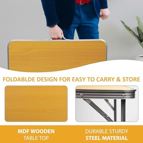 Crystals Foldable Camping Table Portable Lightweight Aluminium Picnic Table - 4 People Compact Garden Table - (70W x 60H x 50D) cm - 50 lb Weight Capacity (Orange) — view 2