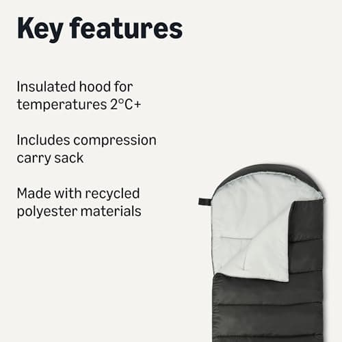 Amazon Basics sleeping bags for adults, camping essentials, 35 degree F / 0 degree C rated, black/gray, 84 x 31.5" — view 2
