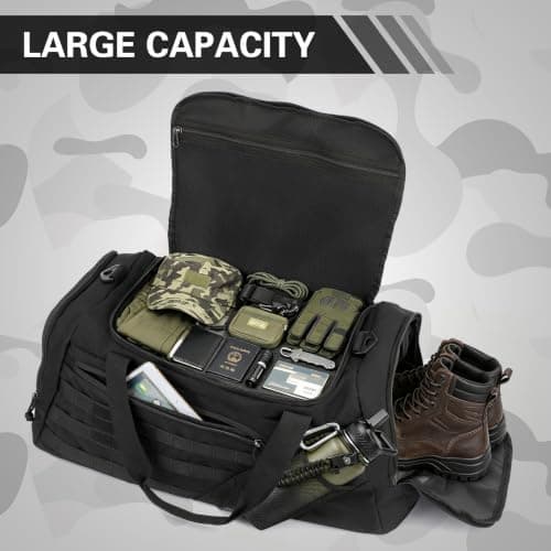 3-in-1 Travel Duffel Bag Backpack for Men Women 45L Tactical Gym Duffle & Sports Holdall Bag with Shoe Compartment & Wet Pocket Carry on Weekend Overnight Bags for Traveling Hiking, Black — view 4