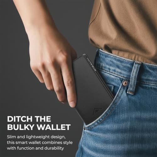 Stealth Wallet RFID Card Holder Wallet - Smart Minimalist Pop Up Wallets with Gift Box - Slim Lightweight Metal Credit Card Holders for Men & Contactless Protector (Silver Aluminium, Black Leather) — view 6