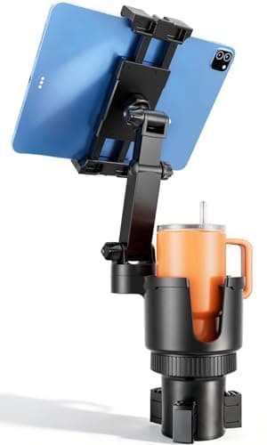 OHLPRO Cup Holder Tablet Mount for Car, Anti-Shake iPad Stand with Drink Holder Fits 5-17" iPad, Tab S10, iPhone, Heavy Duty Truck Vehicle Auto Accessories, Dual Handle Slots Large Mugs