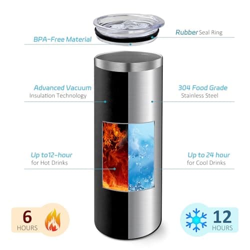 LYCN 10 Pack 20oz Stainless Steel Skinny Tumbler, Straight Tumblers Bulk with Lid and Straw, Black Insulated Slim Double Wall Tumbler Travel Mug Cups for Sport Gym DIY — view 4