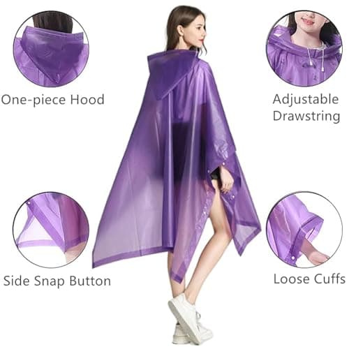 GUKOY Reusable Rain Ponchos for Adults, 2 Pcs Raincoats (Pack of 1) Emergency for Women Men with Hood Purple — view 3