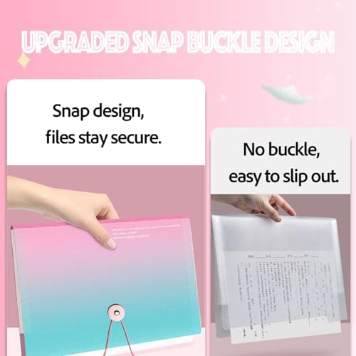 4 Pack Expanding File Folder A4, 8 Pocket Accordion File Organiser with Tabs, Poly Document Wallets with Button Closure, Large Capacity for Office School Travel (Multi-Color) — view 3