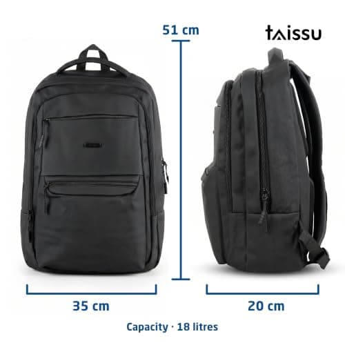 TAISSU - 16 Inch Laptop Backpack - 18L Water-Resistant Backpack - Laptop Compartment, Multiple Pockets and Trolley Strap - Unisex Work and Travel Backpack - Black — view 3