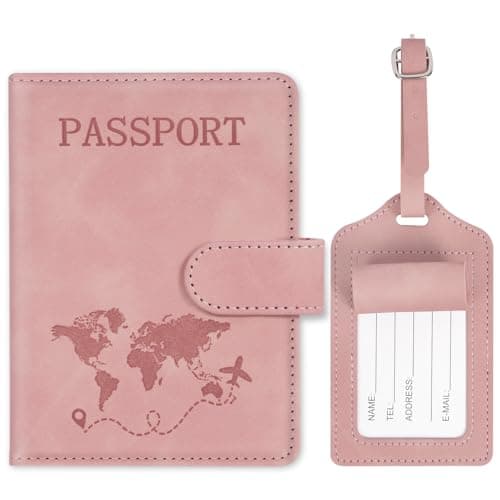 AOOTE Passport Cover and Suitcase Tag Set, PU Leather Passport Cover with RFID Blocking, Passports Covers and Luggage Tag with Card Slots, Passports Ticket Boarding Passes Credit Card Business Cards