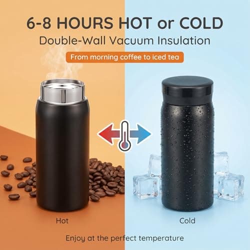 Mini Insulated Stainless Steel Water Bottle, 200ml Leak Proof Travel Tumbler for Coffee Tea Hot and Cold Beverage,Portable Pocket Flask for Adult and Kid Home School Office Camping(Black) — view 5