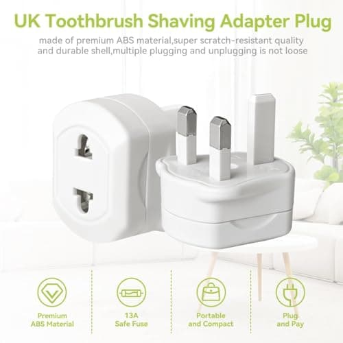 2-PACK Shaver Plug Adaptor UK,2 Pin to 3 Pin Toothbrush Converter Plug — view 3