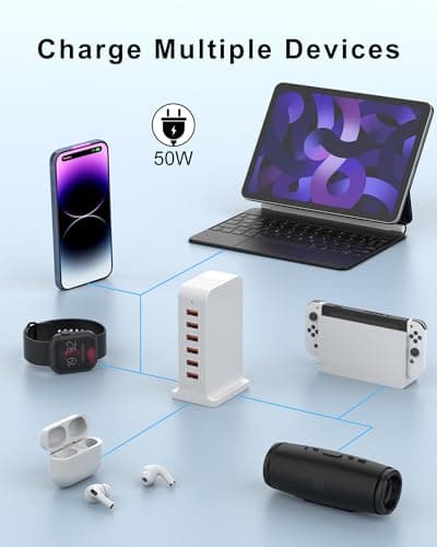 6 Port USB Charging Station 50W, Multi USB Charger Tower — view 6