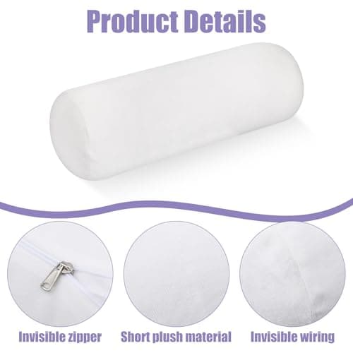 Bremorou 2 Pcs Cylindrical Pillow Case Cervical Neck Roll Pillow Cover With Zipper Round Soft Bolster Pillowcases Covers For Cylindrical Cushion, Neck Roll Pillow Case Only (16.14 X 5.9 Inch, White) — view 3