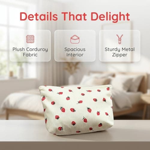 Small Makeup Bag Strawberry Corduroy Cosmetic Bag Make Up Bags Gift Women — view 3