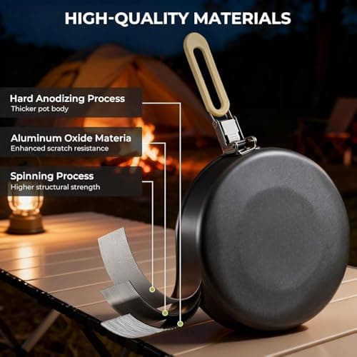 ALOCS Camping Cookware Portable Non-Stick Mess Kit with Foldable Handle — view 6