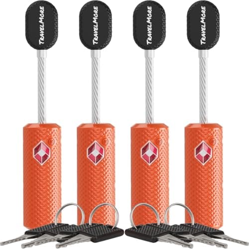4-Pack TSA Approved Luggage Locks with Keys for Travel | Flexible, Ultra Secure Mini Key Padlocks Made from Zinc Alloy | Luggage Locks | TSA Locks | Orange