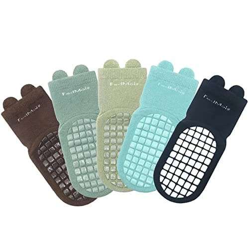 FedMois 5 Pairs Baby Kids Anti-slip Socks Cotton non skid Ankle Socks Animals, Dinosaur, 1-3 Years — view 5