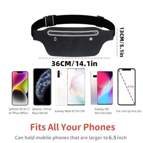 YITORMAN Slim Running Belt,Running Waist Packs,Running Band for iPhone,Waist Bag for Workout Jogging,Walking,Travel Money Belt Running Gift Gear Accessories (Black) — view 3