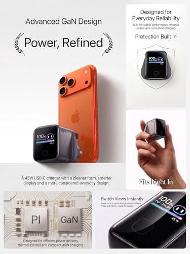 45W USB C Fast Charger Plug with Smart Display, Real-Time Charging Wattage & Model Recognition for iPhone 17, 16 & 15, Fast Charging for iPad, Tablets & USB C Devices, (Cable not included) — view 6