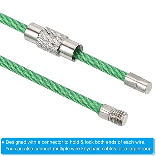 PATIKIL 6 Inch Length Wire Keychain Cable, 5 Pack Stainless Steel Key Ring Loop for Outdoor Hiking Sport, Green — view 5