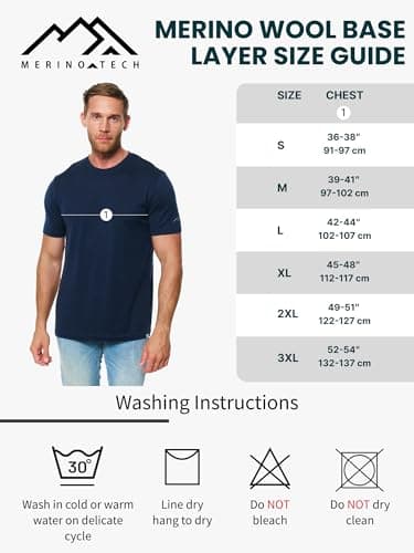 100% Merino Wool T Shirt Mens - Merino Wool Base Layer Men + Hiking Socks (X-Large, Chicago Blues) — view 6