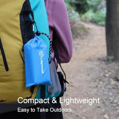 Legnowit Outdoor Pocket Blanket, 140 x 150 cm Waterproof Compact Lightweight Mini Picnic Blanket, Sand Free Beach Mat, Small Tarp for Concert Festival Camping Hiking Travel, Stakes Included (Blue) — view 6