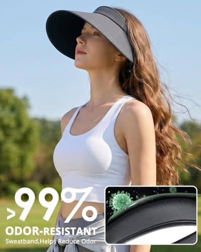 GADIEMKENSD UPF50+ Sun Visor, Extended Brim, Cooling & Odor-Resistant, Travel-Friendly, Suit for Ponytail and Buns, Dark Grey — view 4