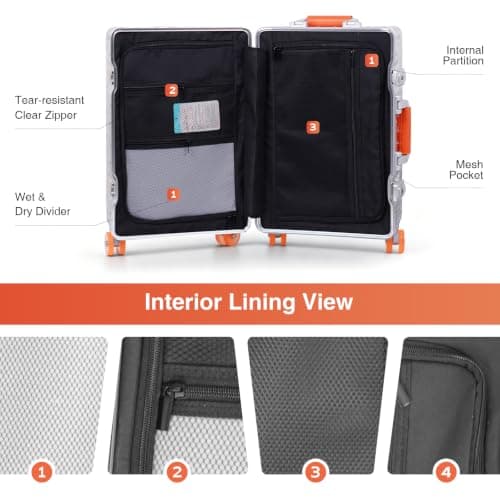 AIWEINY All Aluminium Suitcase Carry On Luggage Hard Shell Cabin — view 5