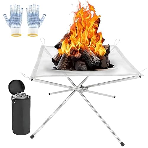 Portable Fire Pit for Camping with Heat Resistant Gloves and Carrying Bag