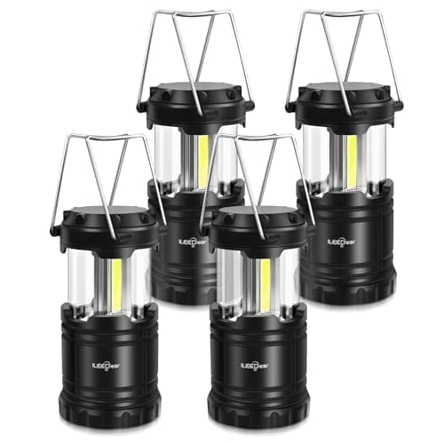 ILEEDear Camping Lamp, Battery Operated, Portable Ultra Bright LED Lantern, Foldable Camping Hanging Lamp, Survival Kit, for Hiking, Camping, Emergency Equipment, Power Failure etc. Pack of 4
