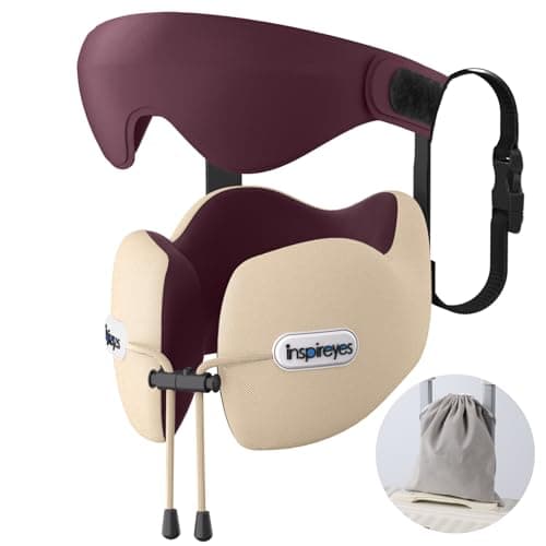 Inspireyes Travel Neck Pillow with Seat Strap, Long Flight Stable Support