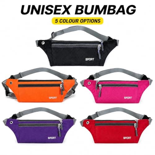 SoWest Unisex Bumbag Fanny Pack – Waterproof Waist Packs for Men & Women | Adjustable Belt with 3 Zipper Pockets for Running, Hiking, Jogging, & Travel | Lightweight Outdoor Waist Bag - Red — view 2