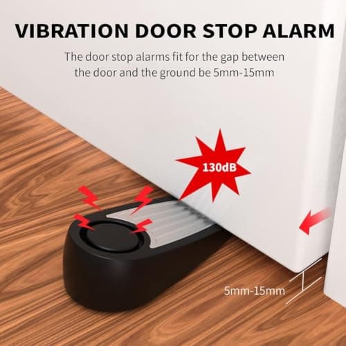 Portable Door Lock with Alarm - 130dB Door Stopper for Home Security System - Travel Safety Kit for Apartments - Non-Slip Rubber Base(White) — view 2