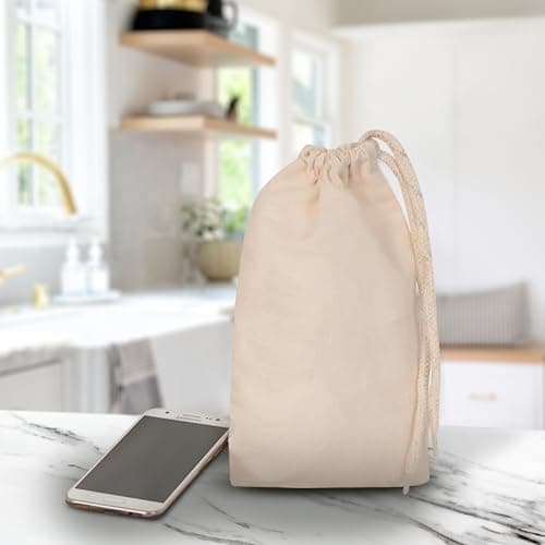 Bronta Mill Plain Natural 100% Cotton Drawstring Stuff Bags | Eco Friendly Storage Pouch | Beige - XS - 20cm x 14cm — view 5