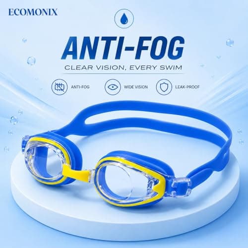Kids Swimming Goggles, Anti-Fog & UV Protection, Leak-Resistant Swim Goggles for Boys & Girls, Comfortable Silicone Seal, Easy Adjustable Strap, Ages 3-14, With Nose Clip, Earplugs and Protective Case — view 2
